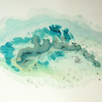 Peinture intitulée "blue-in-green-tound…" par Hélène Mongin, Œuvre d'art originale, Encre