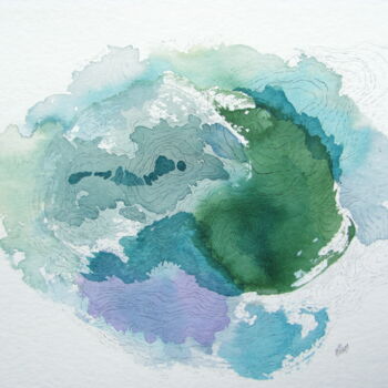 Malarstwo zatytułowany „Blue in Green Taïga…” autorstwa Hélène Mongin, Oryginalna praca, Atrament Zamontowany na Inny sztywn…