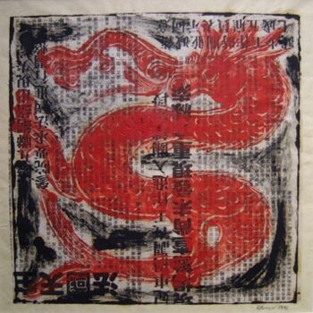 Druckgrafik mit dem Titel "Dragon de Chine" von Hélène Mongin, Original-Kunstwerk, Gravur