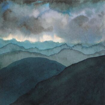 Malerei mit dem Titel "Paysage de montagne…" von Hélène Mongin, Original-Kunstwerk, Tinte