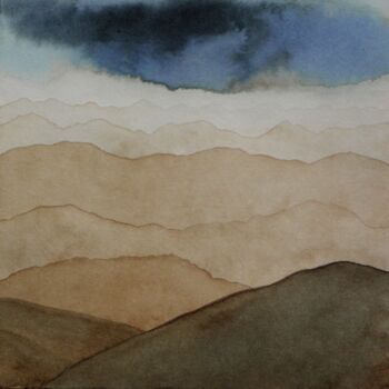 Peinture intitulée "Paysage de montagne…" par Hélène Mongin, Œuvre d'art originale, Encre Monté sur Carton