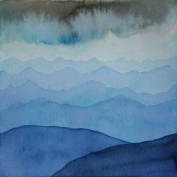 Painting titled "Paysage de montagne…" by Hélène Mongin, Original Artwork, Ink