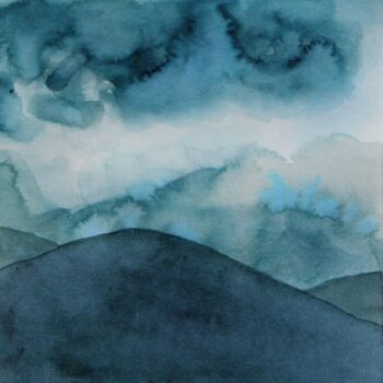 Peinture intitulée "Paysage de montagne…" par Hélène Mongin, Œuvre d'art originale, Encre