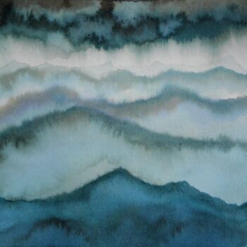 Peinture intitulée "Paysage de montagne…" par Hélène Mongin, Œuvre d'art originale, Encre