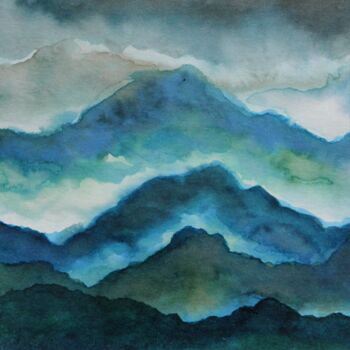 Painting titled "Paysage de montagne…" by Hélène Mongin, Original Artwork, Ink