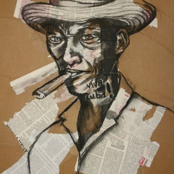 Disegno intitolato "Fumeur-de-havane" da Hélène Py, Opera d'arte originale, Carbone