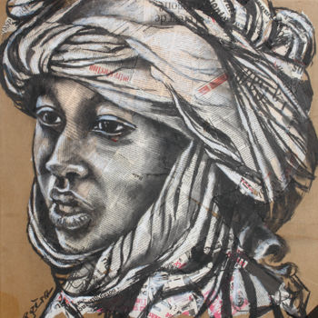 Drawing titled "Touareg" by Hélène Py, Original Artwork, Charcoal