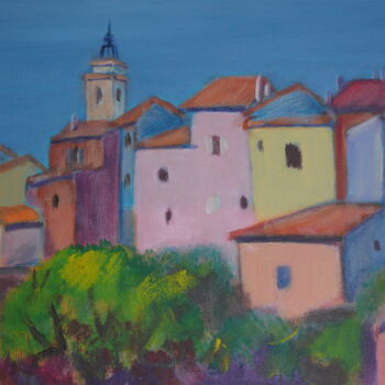 Painting titled "Village en Provence…" by Hélène Ribeyrolles, Original Artwork, Acrylic