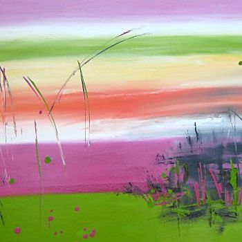 Painting titled "Le lac rose" by Helene Rousselot, Original Artwork