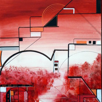 Painting titled "promenade-rouge.jpg" by Helene Rousselot, Original Artwork