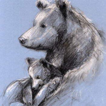 Drawing titled "ours lavande" by Helene Vacheyrout, Original Artwork, Charcoal