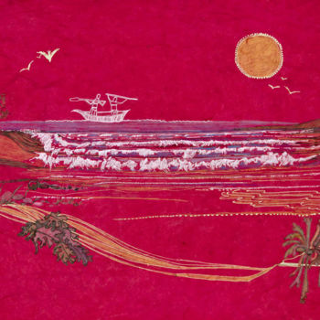 Tekening getiteld "Pécheurs Aborigènes" door Hélène Stevens, Origineel Kunstwerk