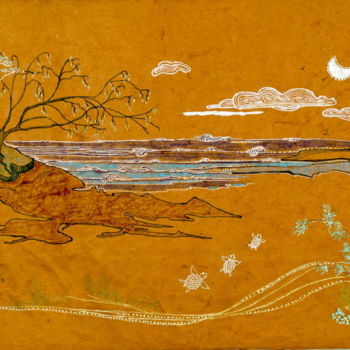 「Les tortues vont à…」というタイトルの描画 Hélène Stevensによって, オリジナルのアートワーク, インク