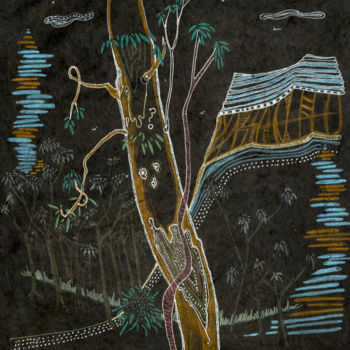 Disegno intitolato "L'arbre aux deux so…" da Hélène Stevens, Opera d'arte originale, Inchiostro