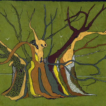 Pittura intitolato "En-famille-les-arbr…" da Hélène Stevens, Opera d'arte originale