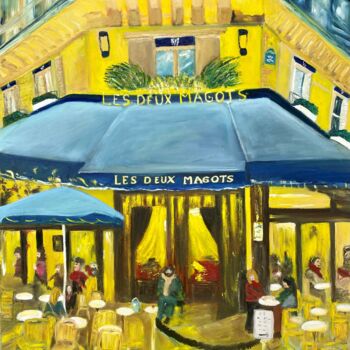 Painting titled "Le café parisien" by Helen Ungar, Original Artwork, Oil