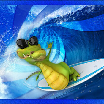 Arte digital titulada "Croco surf 🏖" por Rainbow, Obra de arte original, Foto-montaje