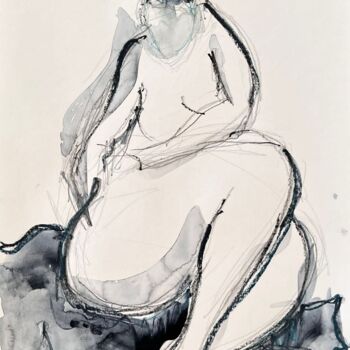 Рисунок под названием "Clarinha assise enr…" - Helene Vogel, Подлинное произведение искусства, Древесный уголь