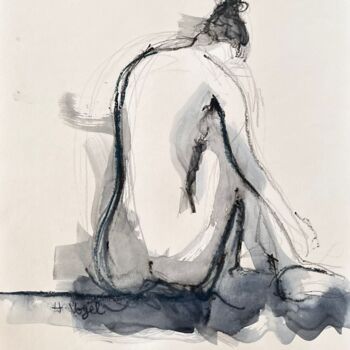 Desenho intitulada "Marilou assise de d…" por Helene Vogel, Obras de arte originais, Carvão