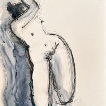 Disegno intitolato "Marilou à genoux br…" da Helene Vogel, Opera d'arte originale, Carbone