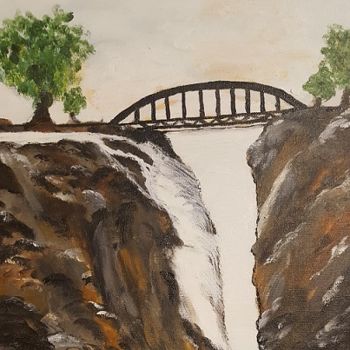 Pintura intitulada "pont-de-la-riviere.…" por Hélène Fortier, Obras de arte originais, Acrílico
