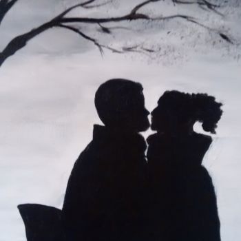 Painting titled "Le baiser" by Hélène Fortier, Original Artwork, Acrylic