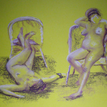 Dessin intitulée "Le repos" par Helene Rouillier, Œuvre d'art originale, Pastel