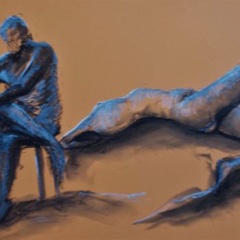 Рисунок под названием "le duo nu 2" - Helene Rouillier, Подлинное произведение искусства, Пастель