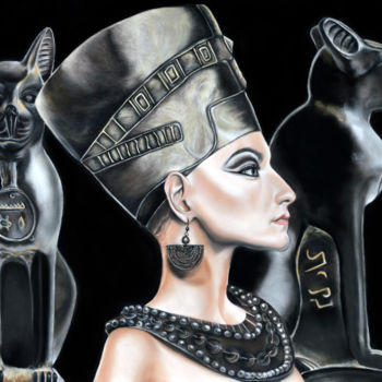 Drawing titled "Reine d'Egypte" by Hélène Roux, Original Artwork, Pastel