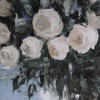 Картина под названием "White roses" - Helen Hill, Подлинное произведение искусства, Масло
