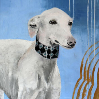 Schilderij getiteld "Greyhound" door Helen Hill, Origineel Kunstwerk, Olie