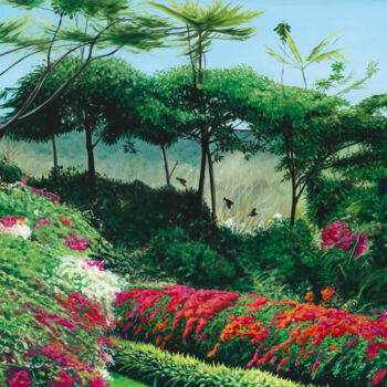 Картина под названием "The Bougainvillea G…" - Helen Mitra, Подлинное произведение искусства, Масло