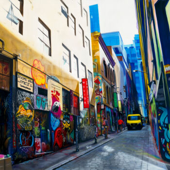 Pintura titulada "Hosiers Lane - Melb…" por Helen Mitra, Obra de arte original, Oleo Montado en Bastidor de camilla de madera