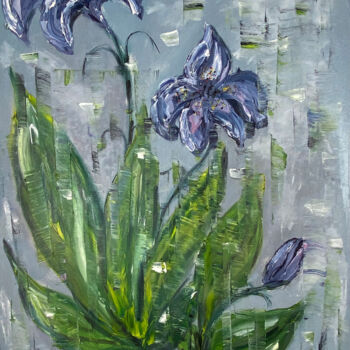Painting titled "FLOWERS LILLAC" by Helen She, Original Artwork, Oil