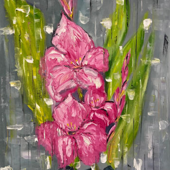 Peinture intitulée "FLOWER GLADIOLUS" par Helen She, Œuvre d'art originale, Huile