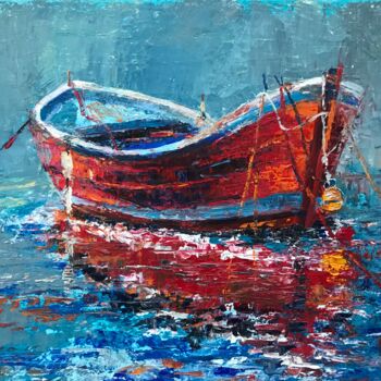Pintura titulada "“Red boat”" por Helga Balaban, Obra de arte original, Oleo