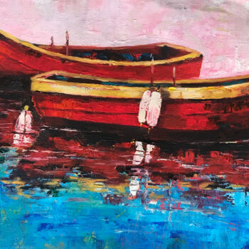 Malerei mit dem Titel "Red boats" von Helga Balaban, Original-Kunstwerk, Öl