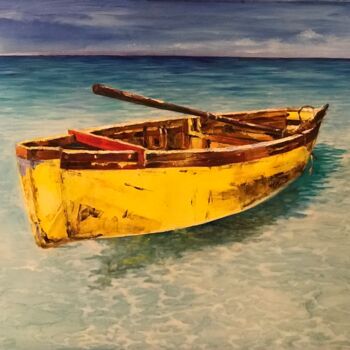 Painting titled "Yellow boat" by Helga Balaban, Original Artwork, Oil