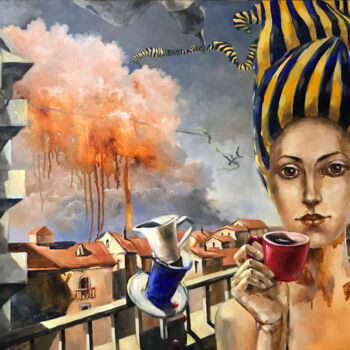 Painting titled ""Evening coffee"" by Helga Balaban, Original Artwork, Oil