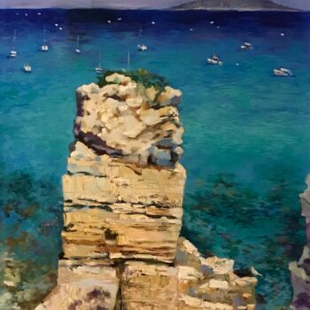 Pintura intitulada ""Sea and white rock"" por Helga Balaban, Obras de arte originais, Óleo