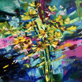 Pintura intitulada ""Abstract flowers"" por Helga Balaban, Obras de arte originais, Óleo