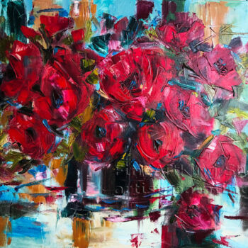 Painting titled ""Red flowers"" by Helga Balaban, Original Artwork, Acrylic