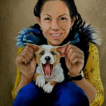 Painting titled "Portrait with a pet" by Helga Balaban, Original Artwork, Pastel