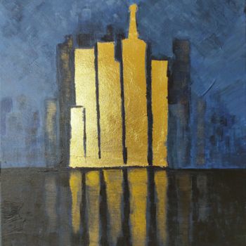 Malarstwo zatytułowany „Cityscape No.4 Gold…” autorstwa Helga_g, Oryginalna praca, Akryl