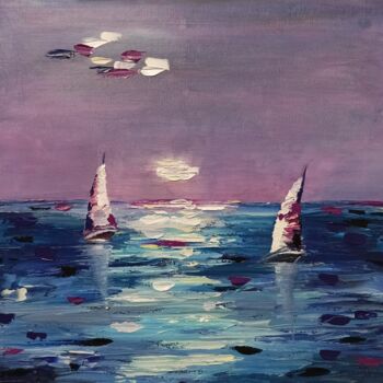 Malarstwo zatytułowany „Seascape 28 Night M…” autorstwa Helga_g, Oryginalna praca, Olej