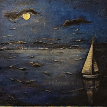 Painting titled "Midnight sail 2" by Helga G, Original Artwork, Oil
