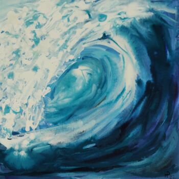 Painting titled "wave inside" by Helga Pfannkuche, Original Artwork, Acrylic Mounted on Wood Stretcher frame