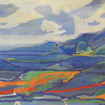 Painting titled "View of the landsca…" by Helge Hensel, Original Artwork, Tempera