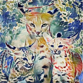 Arte digitale intitolato "Three Digital Cats" da Heli Anton, Opera d'arte originale, Lavoro digitale 2D