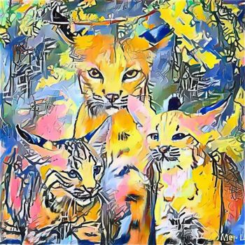 Digitale Kunst getiteld "Three Digital Cats 4" door Heli Anton, Origineel Kunstwerk, 2D Digital Work